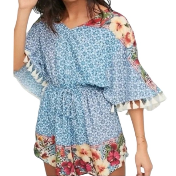Farm Rio De Janeiro by Anthropologie women's floral tassel romper Size L - Picture 3 of 10
